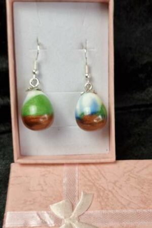 Boucles d'oreilles marbré bronze vert blanc