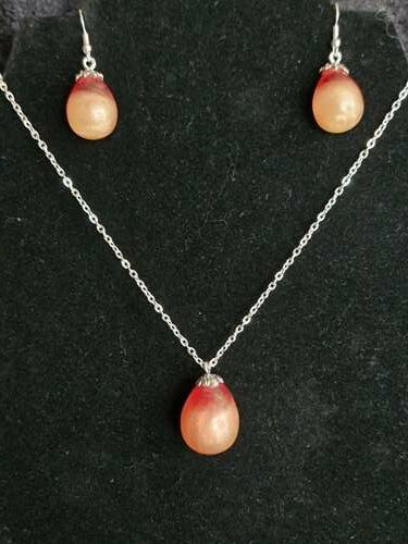 Parure boucles d'oreilles pendentif orange rouge