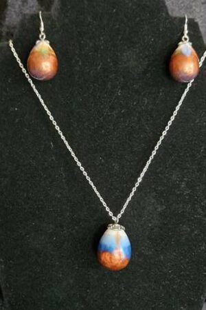 Parure boucles d'oreilles pendentif marron bleu