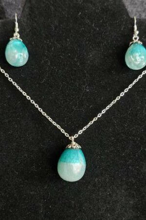 Parure boucles d'oreilles pendentif bleu vert émeraude
