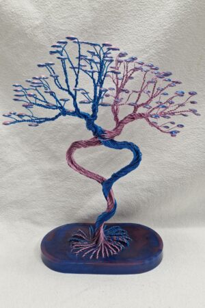 Arbre fil aluminium XXL cœur bleu et rose wan