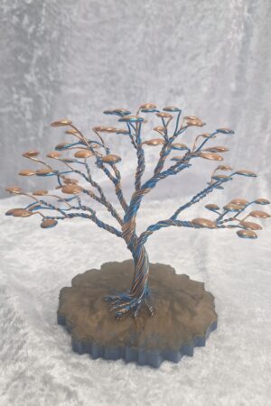 Arbre fil aluminium cuivre et bleu turquoise goutte orange